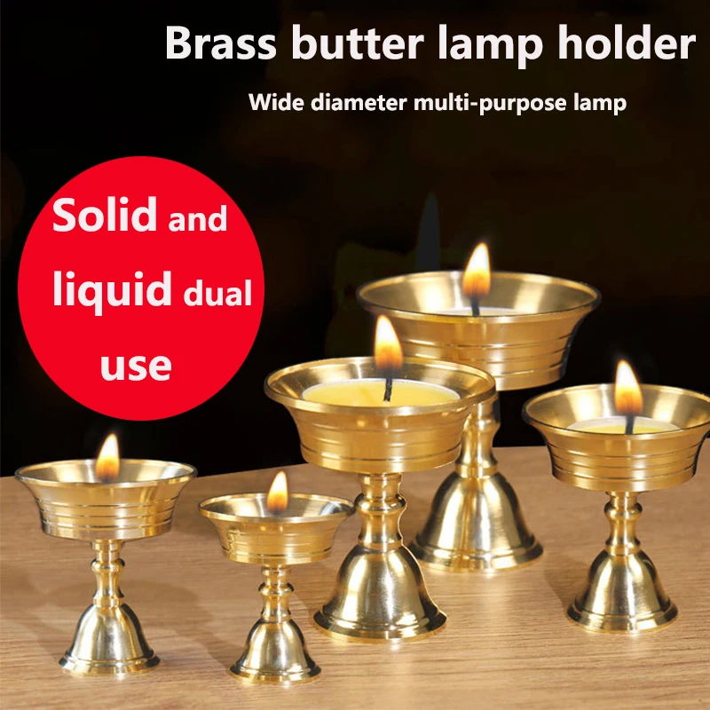 1PC Candle Holders Copper Butter Lamp Holder Long Lamp Candlestick Put Candle Copper Cup Home Decor Brass Tea Candle Holders