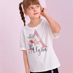 Personalised Girls T-shirt Custom Initial with Name Clothes Girls Bitthday Party Short Sleeve Tops Shirt Kids Tee Fashion Outfit