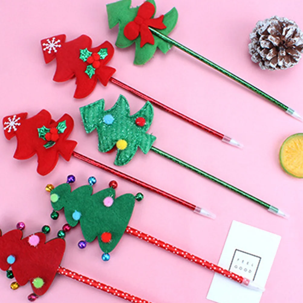 

5Pcs Christmas Tree Designed Pens Cartoon Style Writing Pen School Supplies Gift Christmas Tree Shape Pens