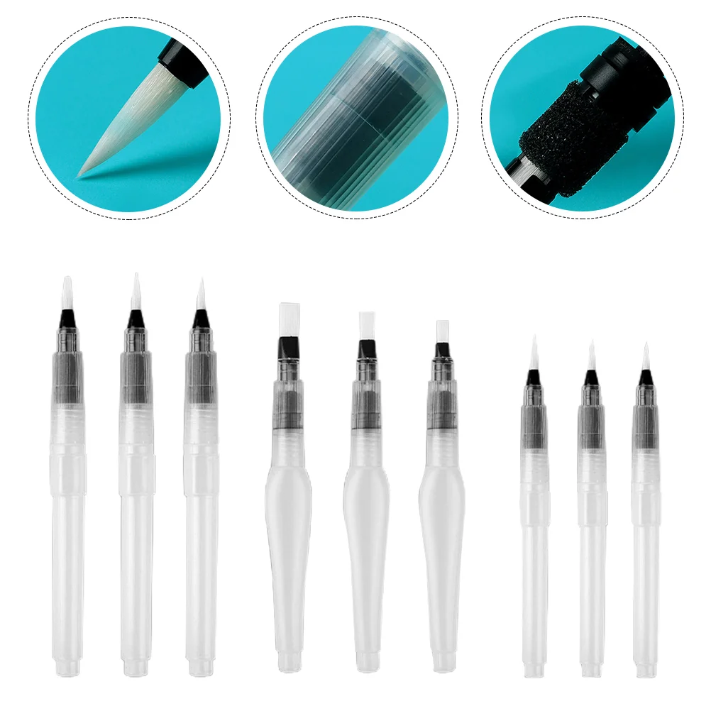 

9 Pcs Brush Water Injection Pen Soluble Colored Kit Hand Painting Ink Wrinkle Fountain Watercolor Soft Head