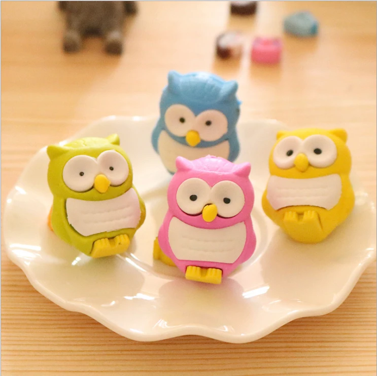10Pcs/Lot 3D Owl Shape Rubber Creative Pencil Eraser Kawaii Stationery School Supplies Material Escolar goods for student gift