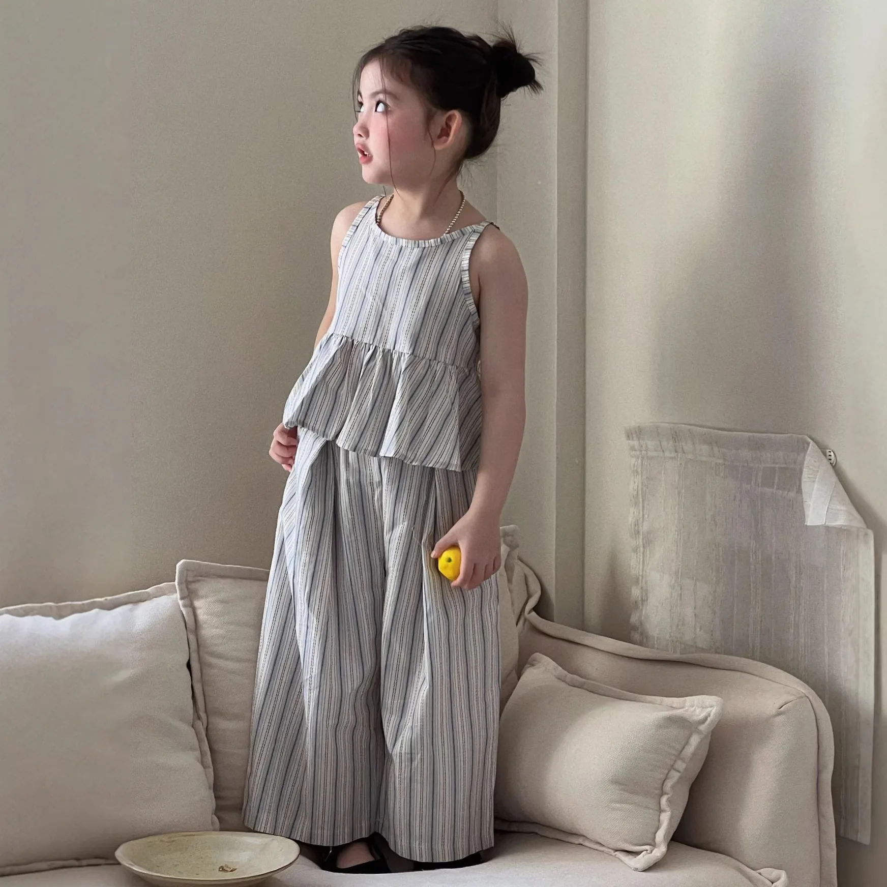 

Girls Set 2026 Spring Summer New Korean Version Striped Camisole Vest Wide Leg Pants Two-piece Set Fashionable Casual Daily Wear