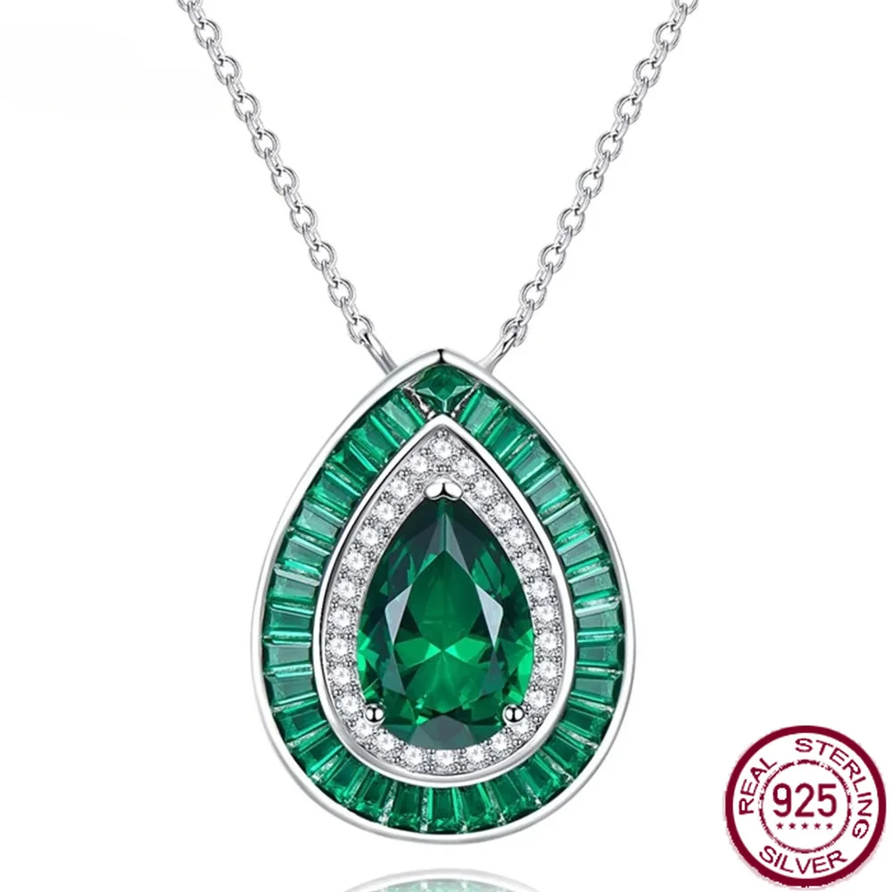 Yaranyan Vintage Solid 925 Sterling Silver Pear Cut 8*12 MM Ruby Emerald Gemstone Women Necklace Pendant Fine Jewelry Wholesale
