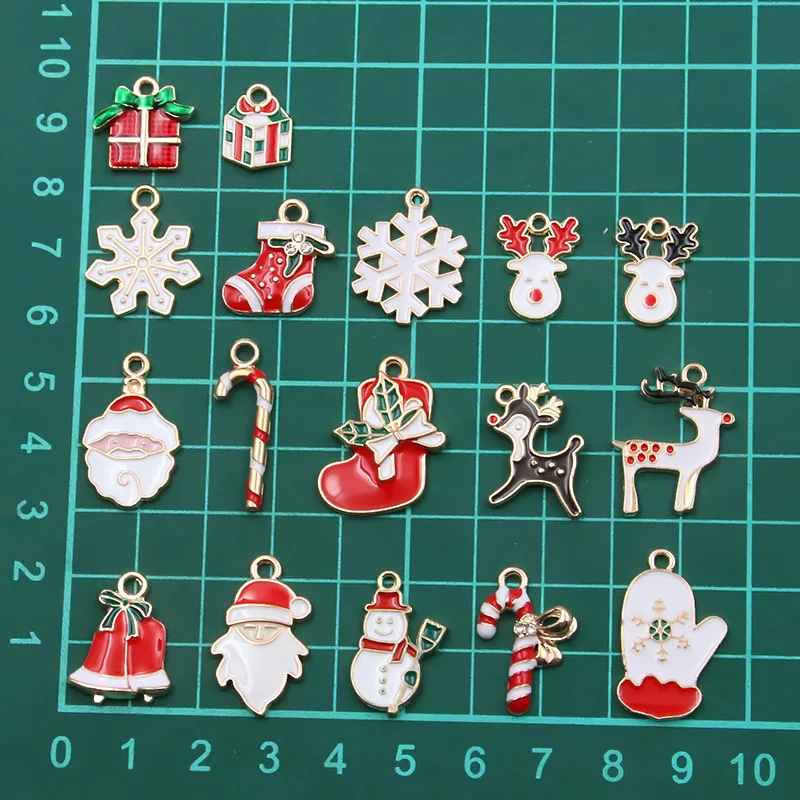 Stainless Steel Enamel Oil Drop Christmas Snowflake Santa Gift Bell Tree Pendant Charm Ornament DIY Jewelry Festive Women