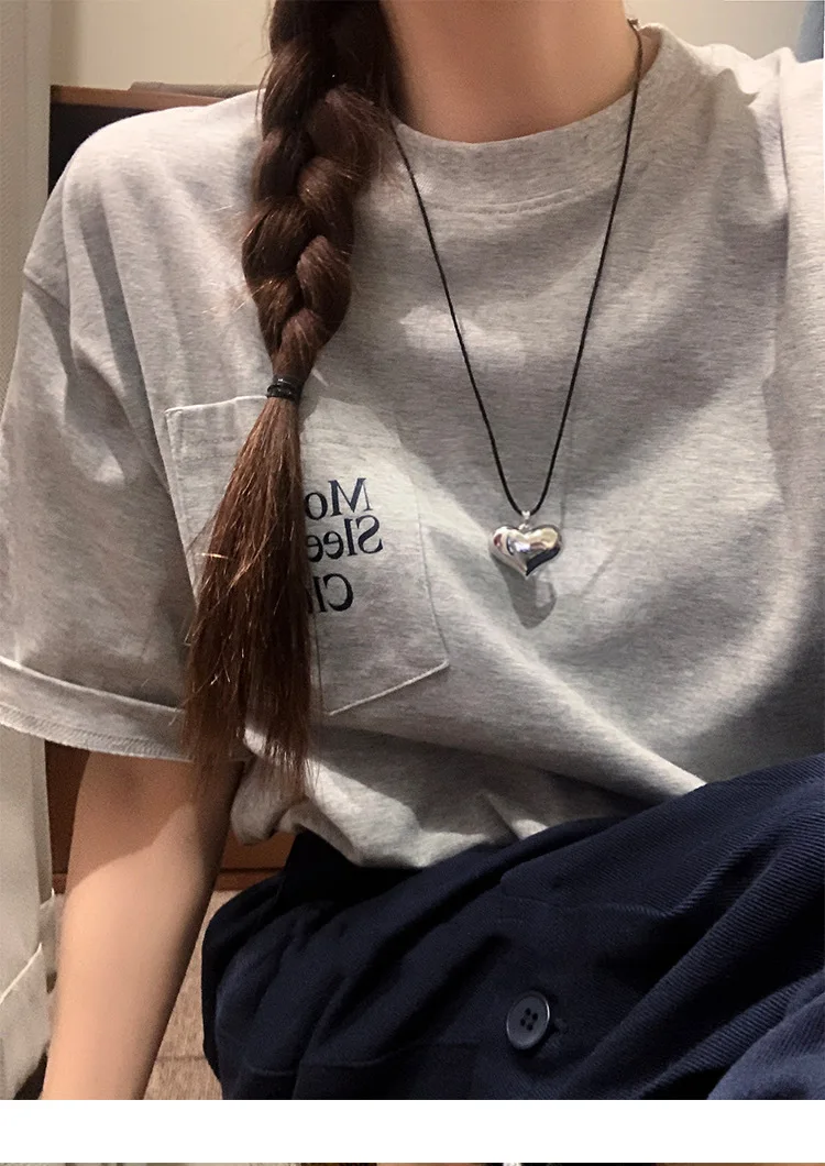 اليابانية والكورية بسيطة حلوة باردة ثلاثية الأبعاد سطح أملس الحب قلادة قلادة للنساء عالية الجودة، مرسومة طويلة