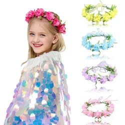 Princess Garland Blue Pink Wreath Women Girl Hair Accessories Floral Hoop Headwear Beach Wedding Party Supplies Flower Crown