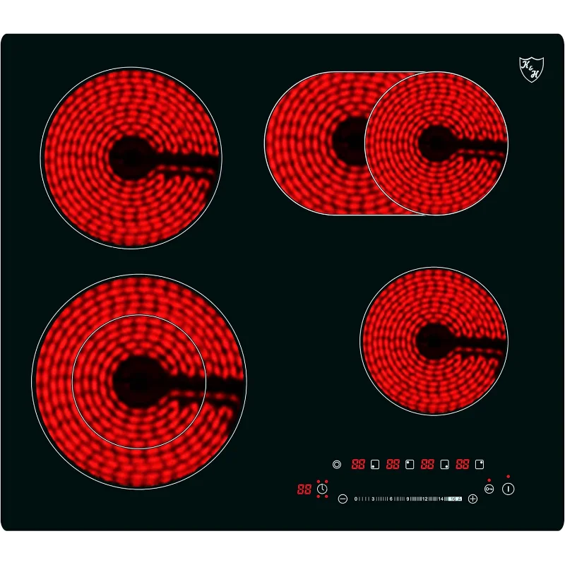 K&H 4 バーナー 24 インチビルトイン電気ストーブトップ放射セラミッククックトップスライダータッチコントロール 240V 7200W CE24-7206SL