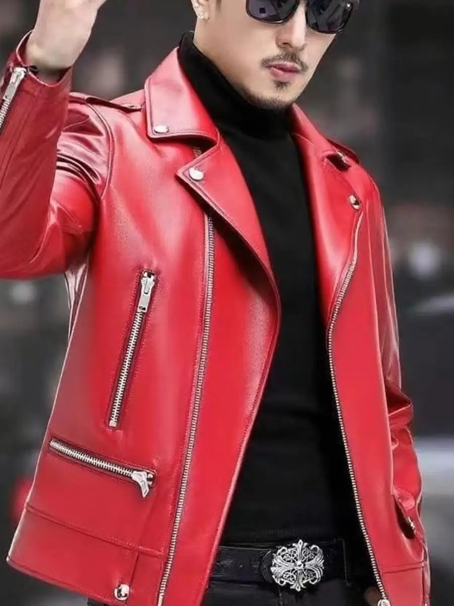 

Sli Men's Leather Jaet Regular Fit eepskin PU Leather Biker Jaet Haome Suit Outerwear Trendy Autumn Coat