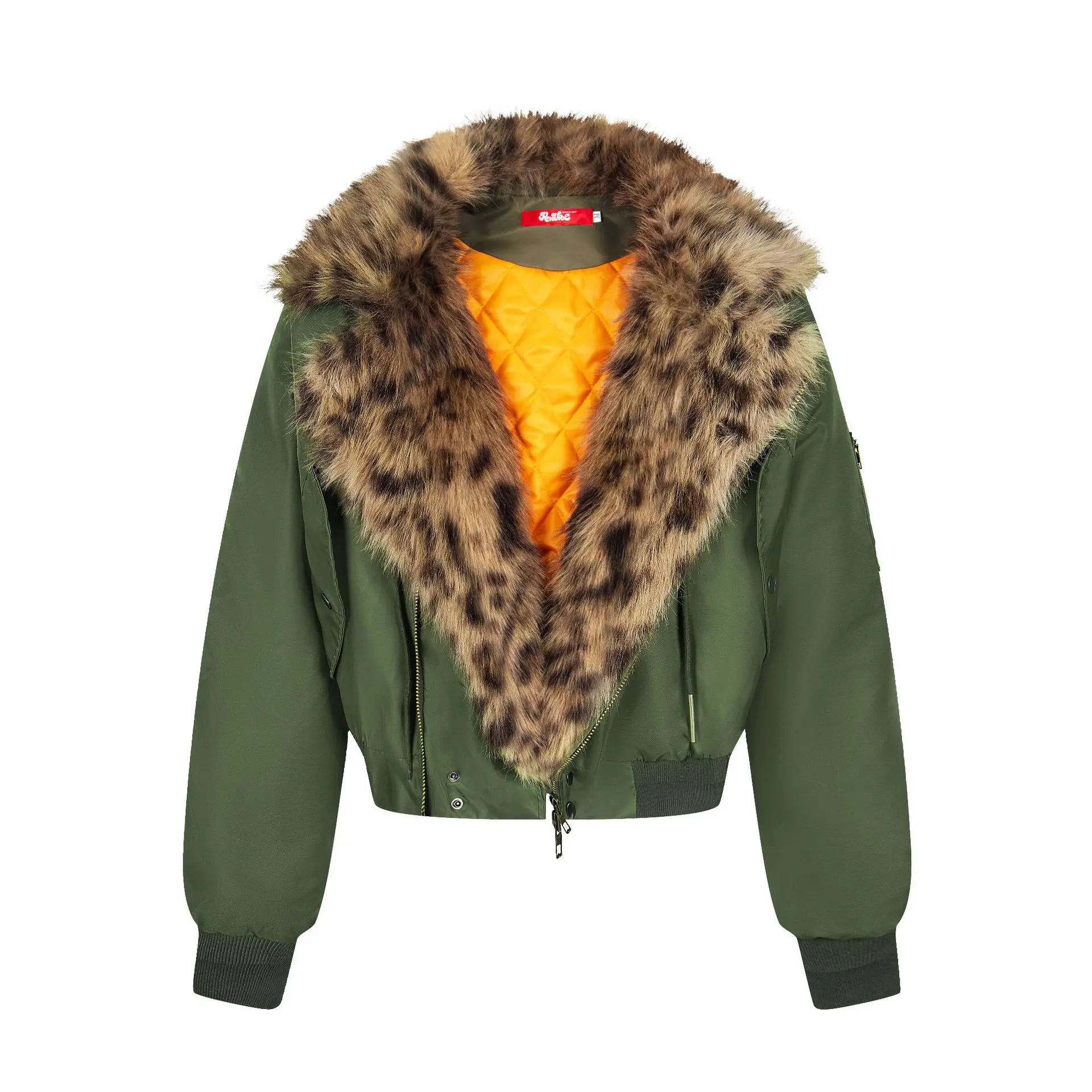 

MWJLPWQ Street Leopard Print Fur Collar Modish Padded Men's Winter New American Motorcycle Style Shot Loose Cotton Jacket 12947