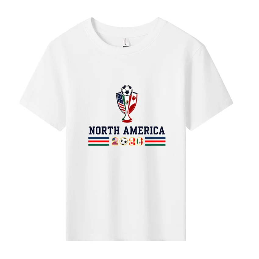 North America 2026 Children T-shirt Soccer Cup Fan Shirt Football Jersey USA Canada Mexico Kids Cotton Tee Fans Gift