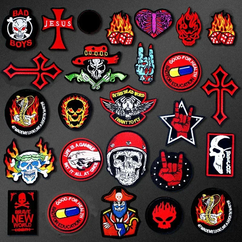 Flame Cross Badges Patch Jeans Bag Hat Clothes Apparel Sewing Decoration Applique Bagde Patches Accessories