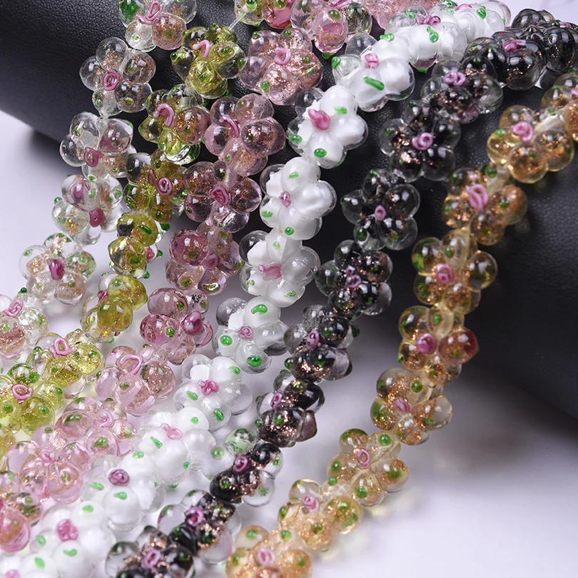 

10pcs Coloured Glaze Pure And Fresh Flower Handmade Glass Straight Hole Beading Used To Hand Diy Necklace Bracelet Accessories