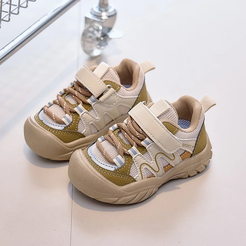 2025 Autumn New Kids Flat Shoes Mesh Toes Capped Children Casual Fashion Shoes Soft Bottom Girls Leather Shoes Non-slip Cute