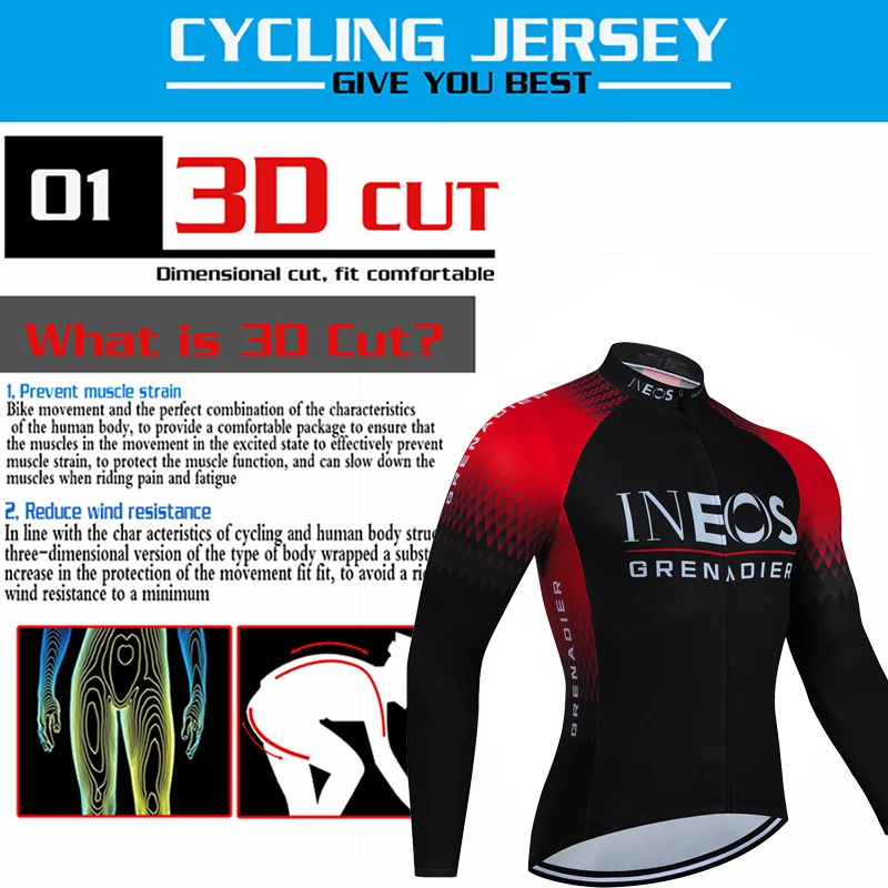 Ineos Grenadier Winter Thermal Fleece Pro Team 2025 Bike Jersey Tricuta Bicycle Mtb Cycling Clothing Man Laser Cut Sports Set