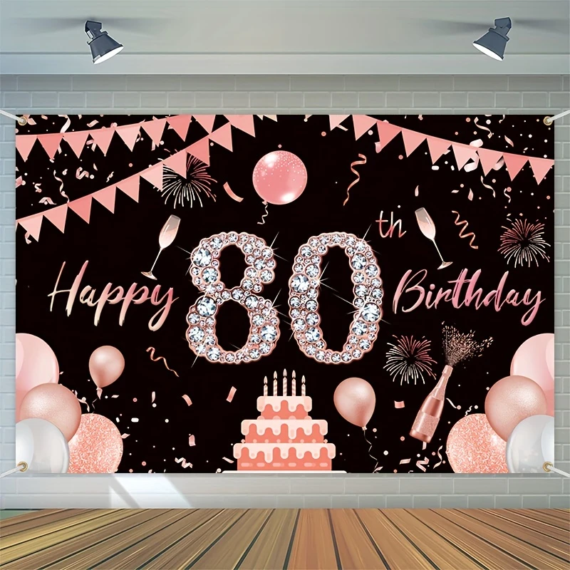 Glückliches Banner-Party-Dekoration zum 80. Geburtstag, Roségold, Partyzubehör zum 80. Geburtstag, Hintergrund