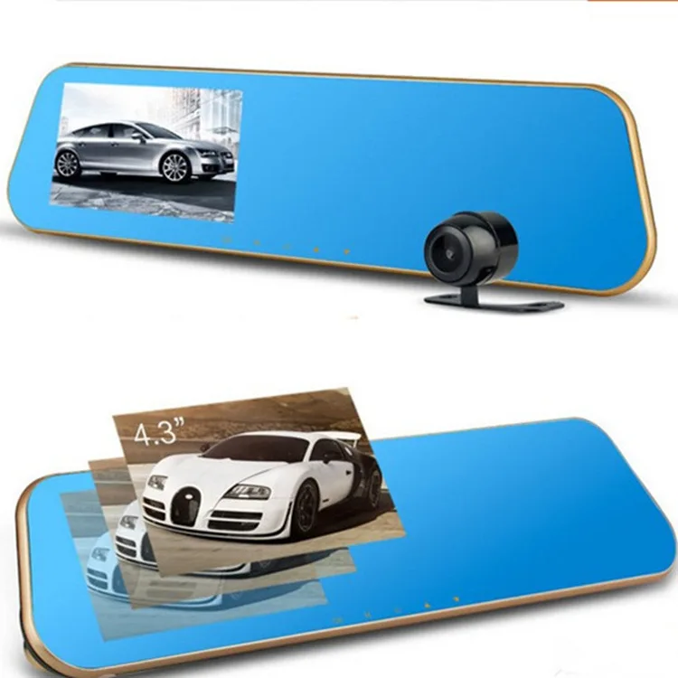 High-definition night vision rearview mirror 4.3-inch driving recorder front and rear dual lens wide angle