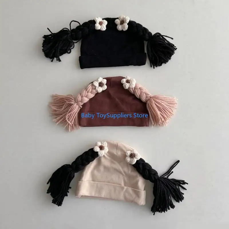 

R1WF Wigs Braid Hat Girls Princess Fetal Caps Spring Fall Lovely Baby Bonnet Hat
