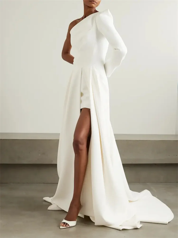 Robe de mariée en satin à manches longues, simple, initiée, sexy, dos ouvert, fermeture éclair, train de balayage, n'importe quoi pour la mariée, remises limitées, 2024