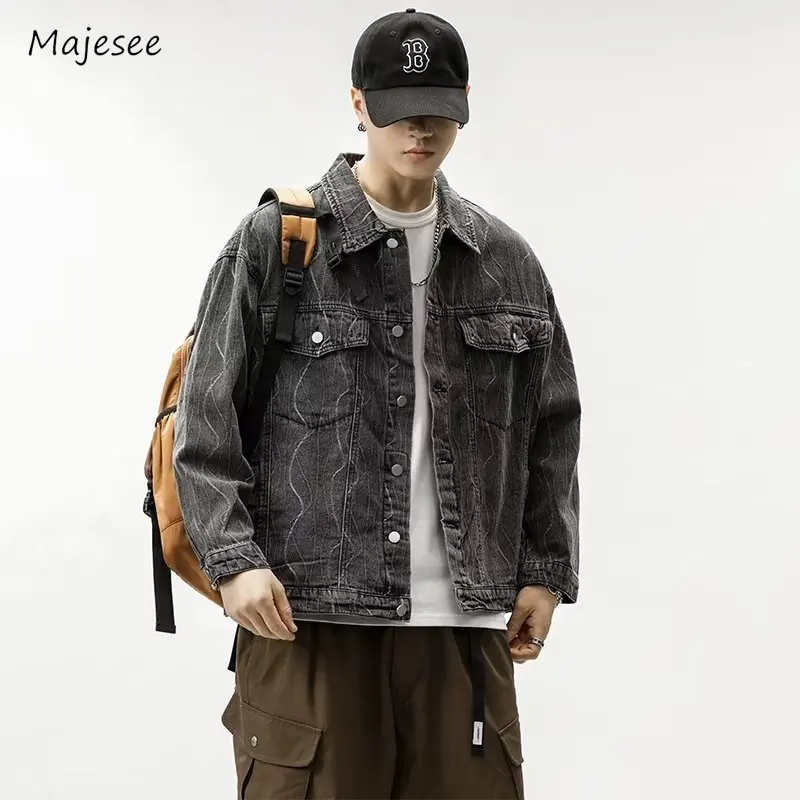 

Denim Jackets Men Autumn Baggy American Style All-match Streetwear Long Sleeve Handsome Teenagers Popular Fashion Males Outwear