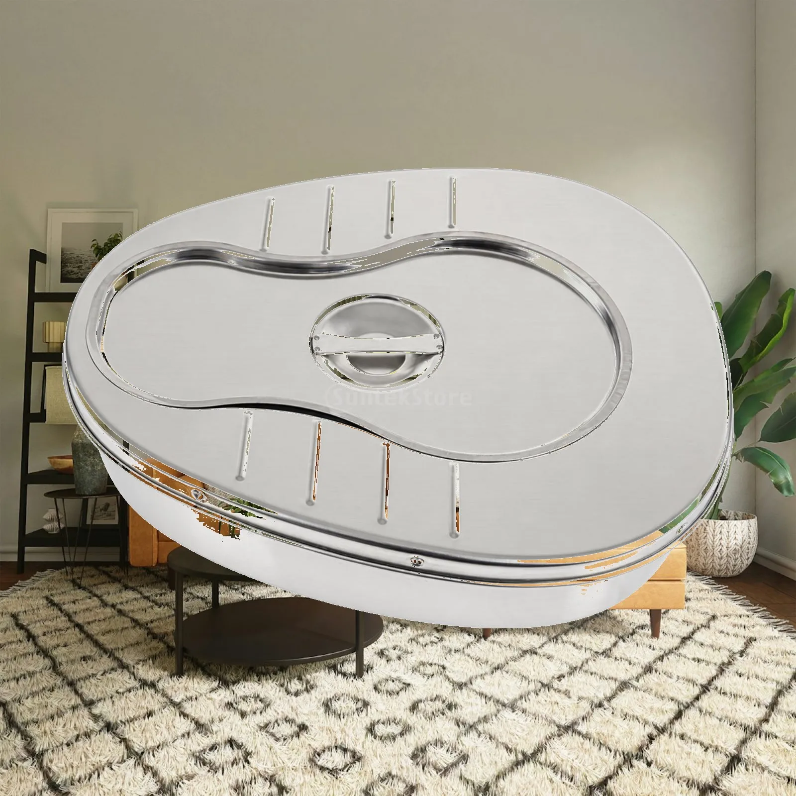 Thickened 304 Stainless Steel Bedpan Oval Raised Rim Design for Hospital Home Recovery Use