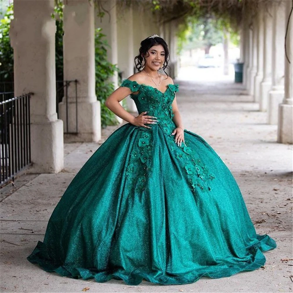 Bealegantom-Vestido De baile De quinceañera con hombros descubiertos, Vestido De baile 3D, flores hechas a mano, dulce 16, 15 años, 2023