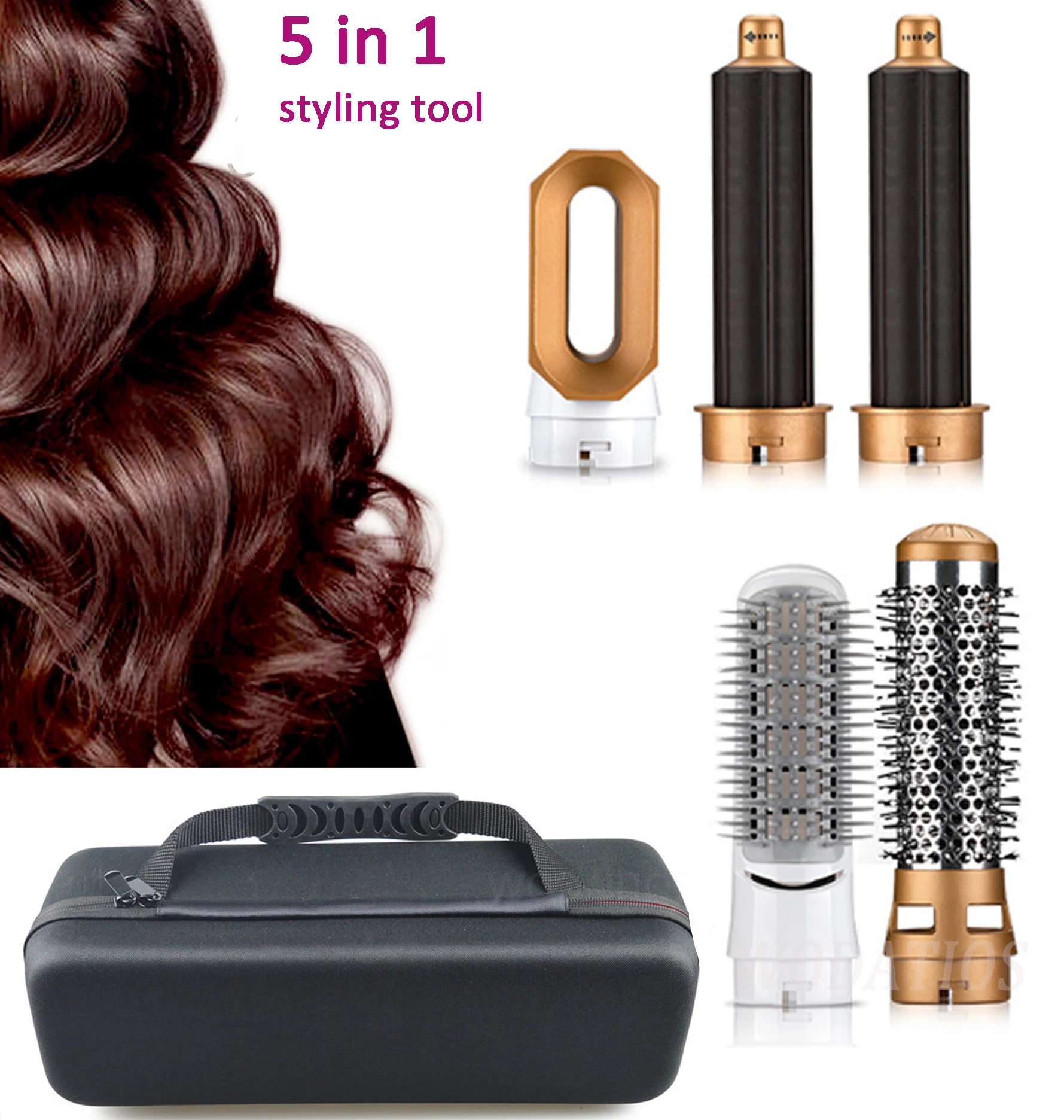 Electric 5 in 1 Kit Hair Dryer Hair Comb Hair Straight Comb&Brush Hair Dryer Air Brush Curling Iron Detachable Brush Curler