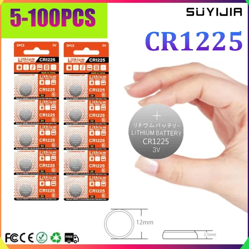 5-100PCS New CR1225 3V 55mAh Lithium Battery Button Battery Suitable for Electric Toys Calculator Watch Car Key Remote Control