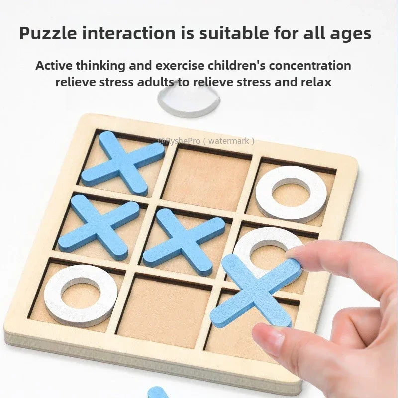 Tic Tac Toe Wooden Board Game for Classical Family Game Children's Puzzle Xo Chess Blocks Games Dementia Activities for Seniors