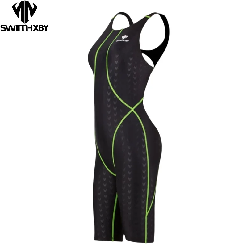 Chlorine Resistant Waterproof Racing Bathing Suit Women Plus Size Knee Length One Piece Swimwear