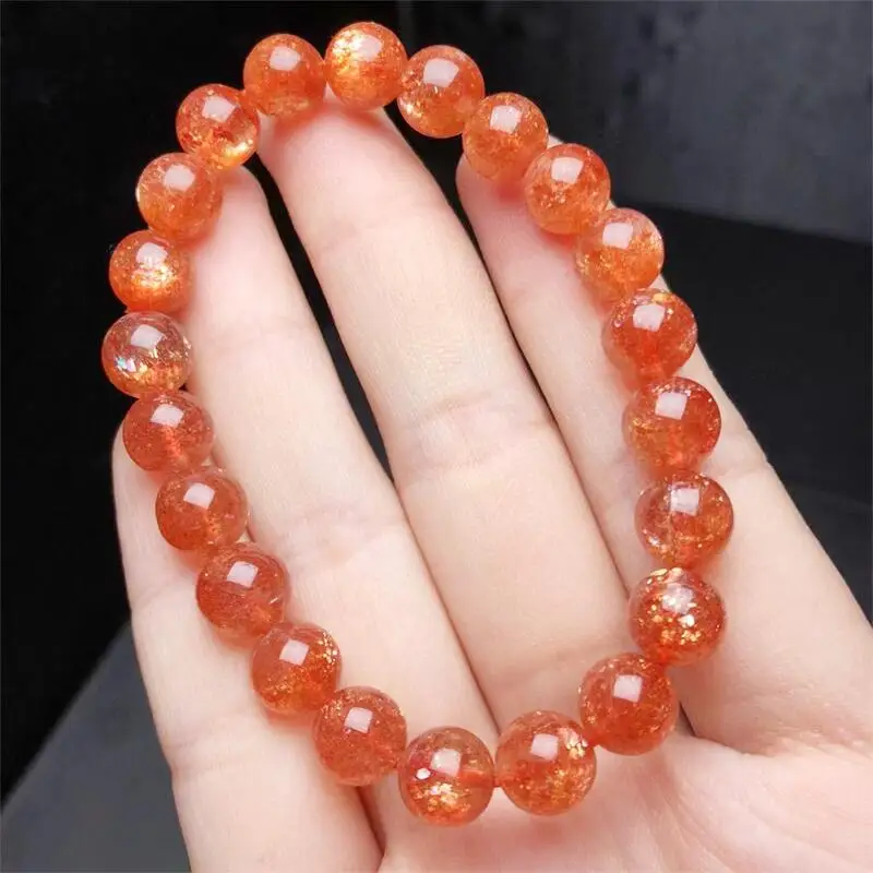 8.5mm Natural Gold Sunstone Bracelet Women Fashion Sweet Reiki Healing Energy Strand Girls Jewelry Gift 1PCS