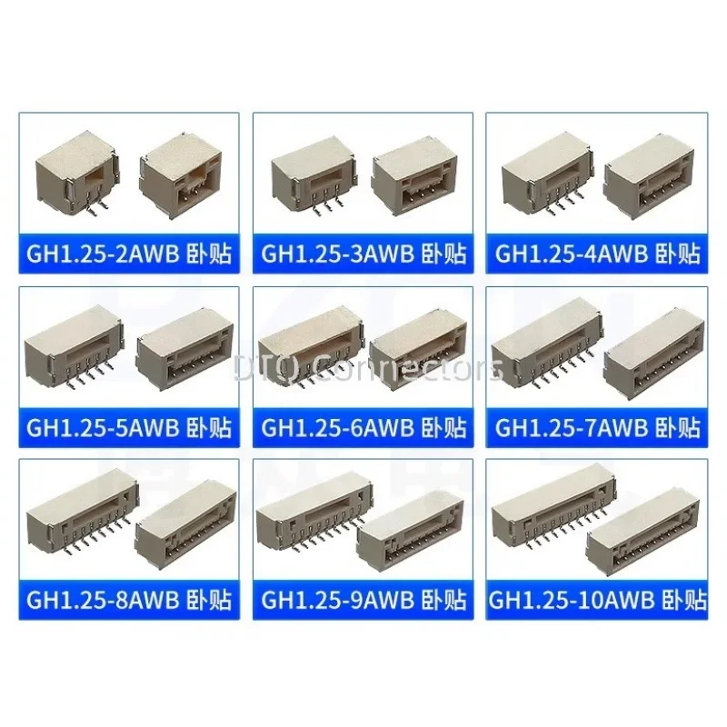 20PCS GH 1.25mm SMT Lying Lock Connector Horizontal 2P 3P 4P 5P 6P 8P JST A1257 for Electronic Components Market
