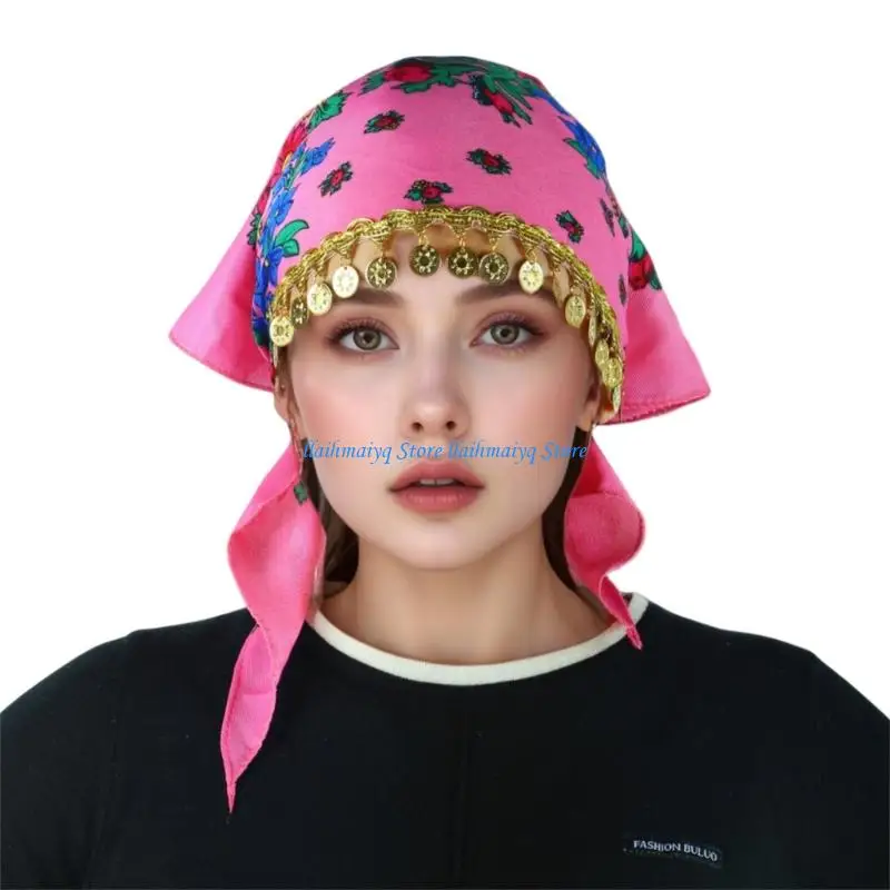 573B Comfortable Women Headscarf Ethnic Tassels Bandanas Turban Hat for Daily Wear