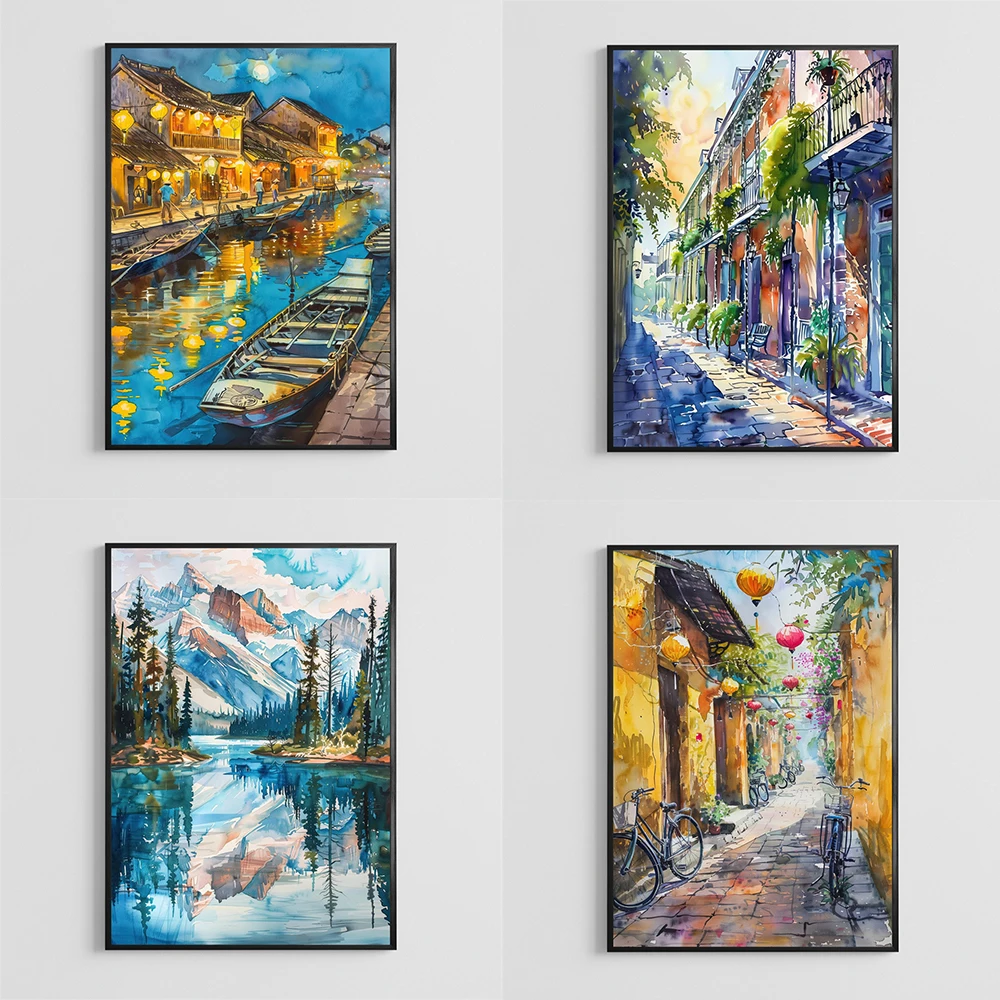 Póster de acuarela de Vietnam, impresión artística de viaje del sudeste asiático, póster de viaje de acuarela de Barcelona, España, pintura en lienzo de la ciudad de Gaudí