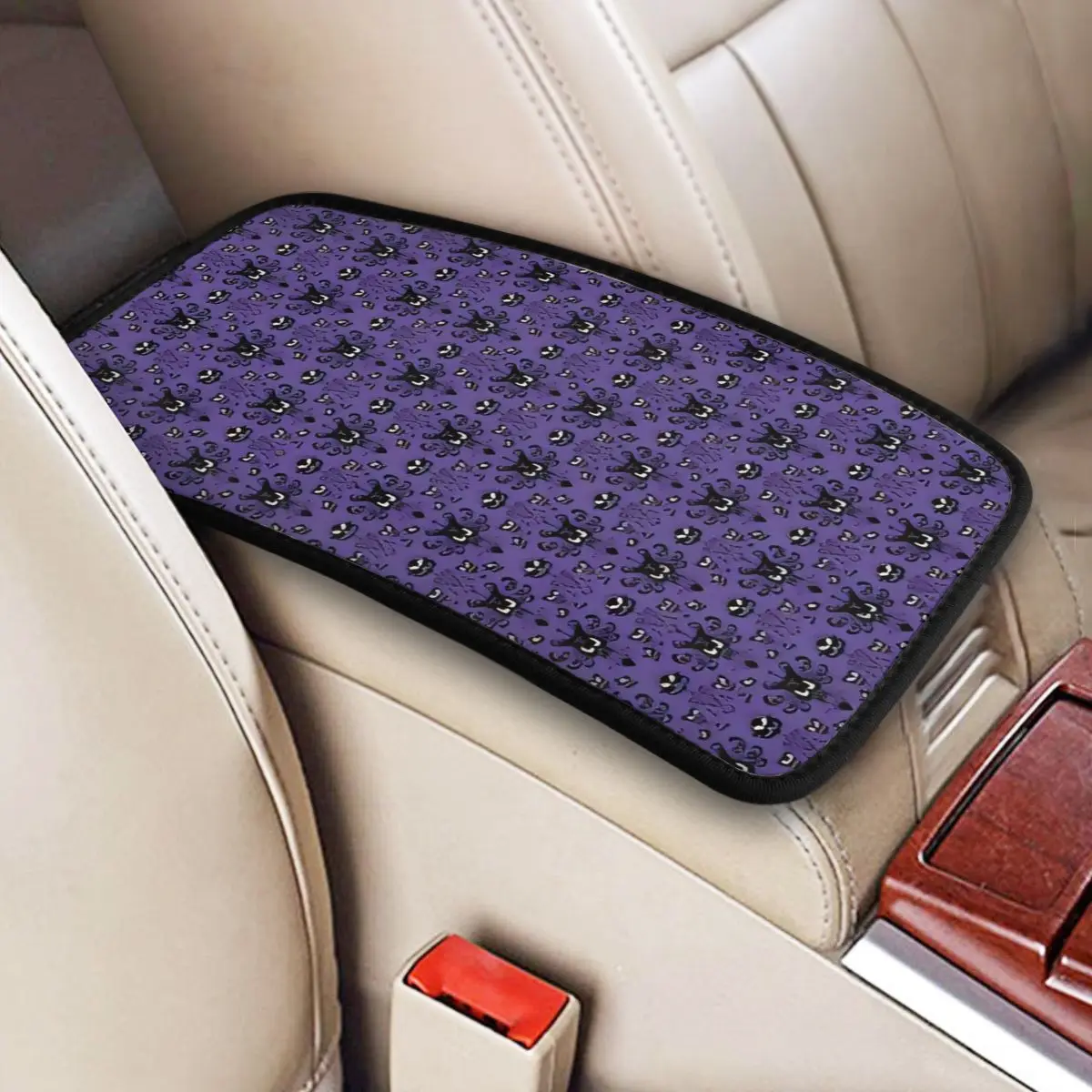 Haunted Mansion Plaid Car Armrest Cover Mat Halloween Leather Center Handle Box Pad Cushion Auto Styling Interior Accessories