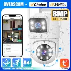 8MP WIFI PTZ IP Camera Dual Lens Two-Way Audio Auto Tracking CCTV Surveillance Camera For TUYA Smart Life Wireless CCTV Cameras