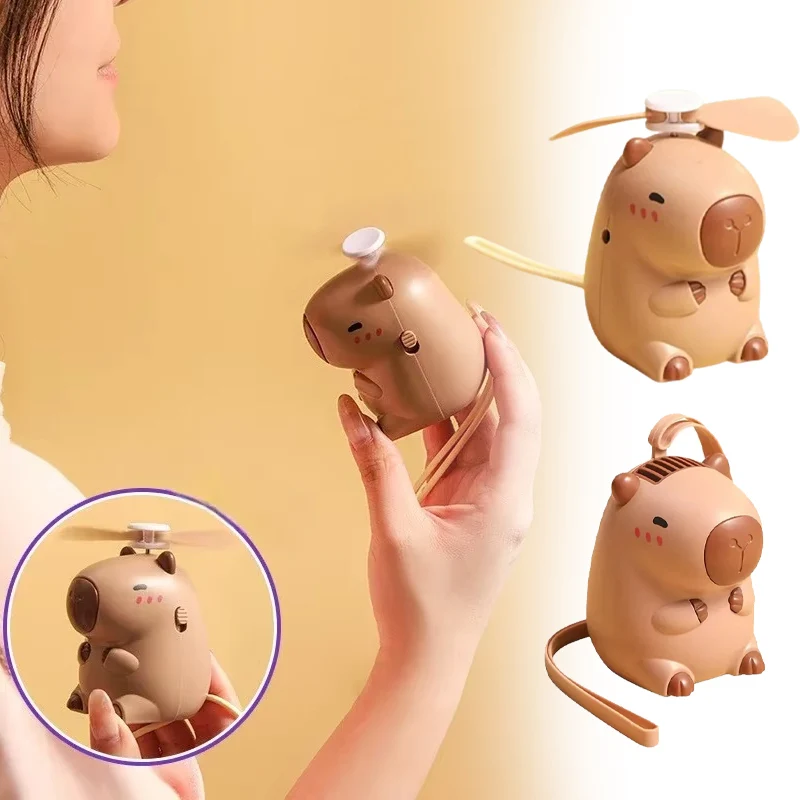 

1-10PCS 2025 Kapibala Usb Charging Cartoon Capybara Mini Halterneck Handheld Student Gift Bala Portable Children's Fan