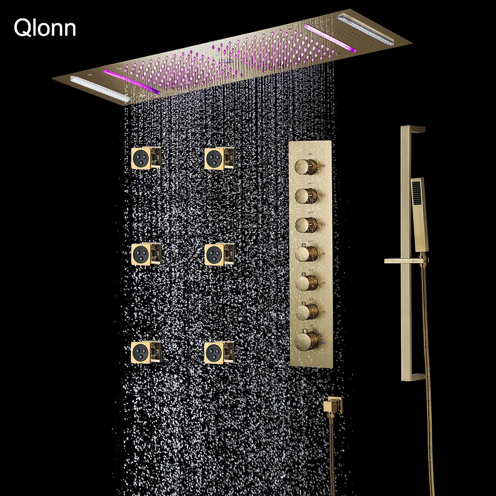 Qlonn-rain Shower Head Conjunto para Banheiro Funções Torneira de Grande Fluxo Misturador Termostático Escondido Acessórios de Banho 35*12 em