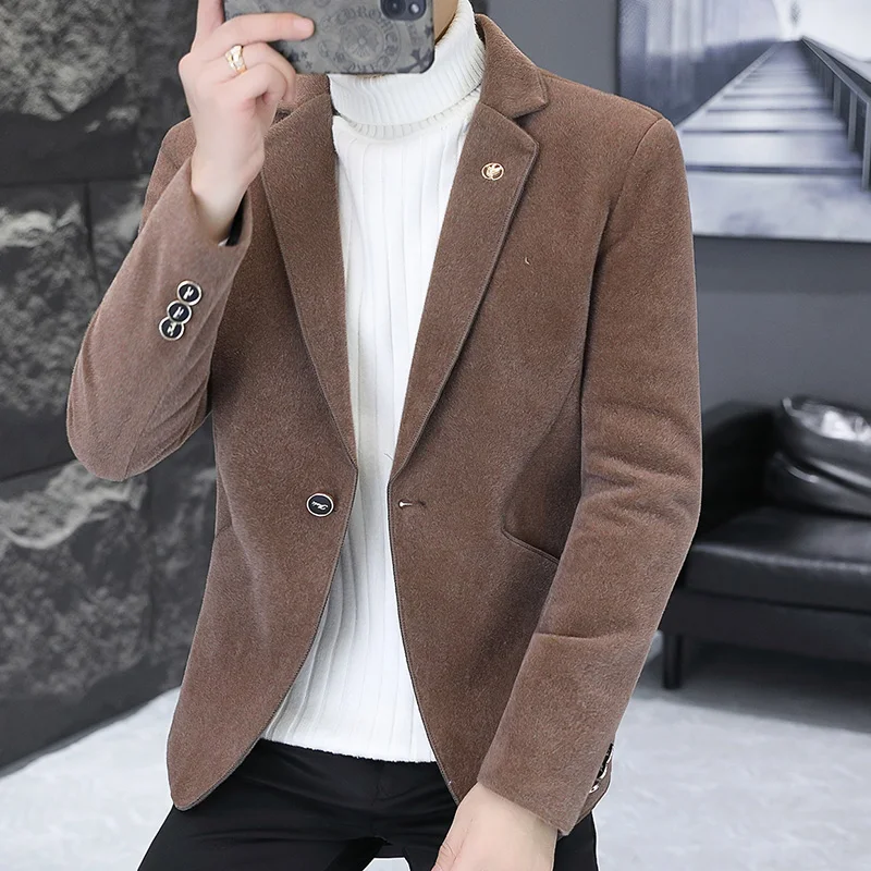 2024 Autumn Suit Men\'s Fashion Handsome Trend All Matching Woolen Youth Slim Small Suit Dress Single West Coat Coat  M-4XL