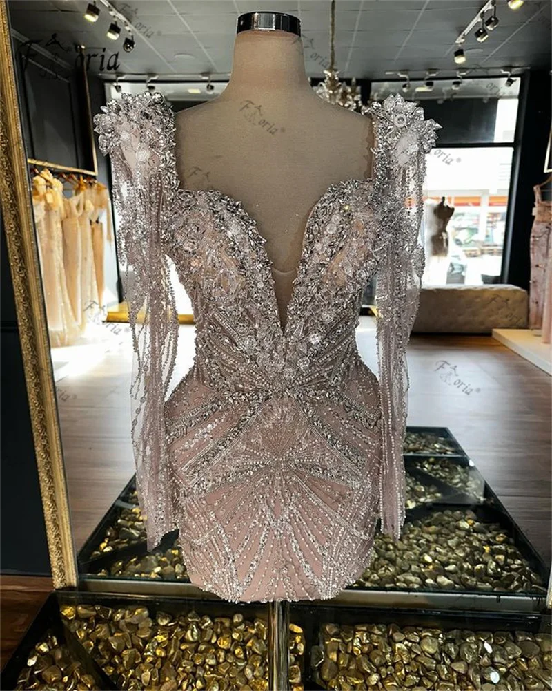 Moda w pełni kryształowe kamienie rumieniec różowa sukienka koktajlowa z długim rękawem dostosowana krótka sukienka na studniówkę sukienka na powrót do domu wielka impreza koraliki