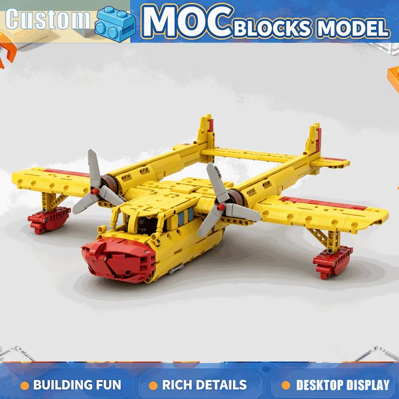 NEW 1278PCS Yellow Twin Propeller Seaplane Building Blocks Amphibious Aircraft Model DIY Assembly Toy Collection Display Gifts