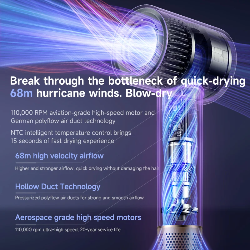 Secador de cabelo profissional montado na parede - Motor DC de alta qualidade com tecnologia iônica, ar quente/frio para humanos e animais de estimação, personalizável