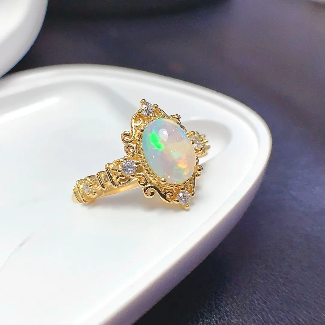 Luxury Elegance S925 Sterling Silver Ring Featuring Natural Opal Creating The Perfect Fashionable Gift for Sophisticated Women