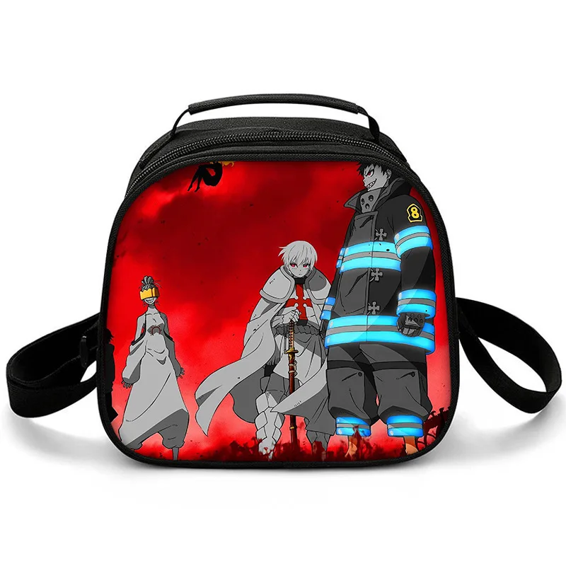 Trendy Crossbody Fire Force season 3 Semicircle Lunchbox Thermal insulation Food Lunch Bag 3D Print Insulated Handbags Ice Bags