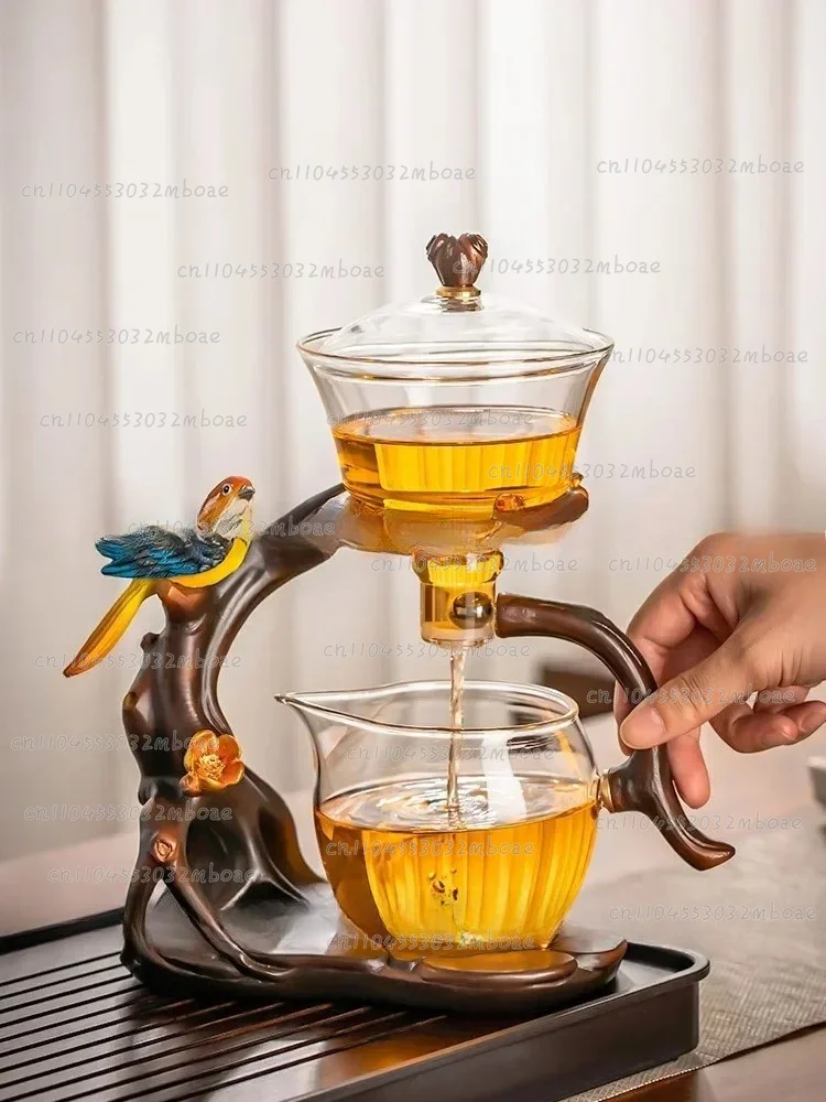 Glass automatic tea set, household light luxury high-end teacup, magnetic suction teapot
