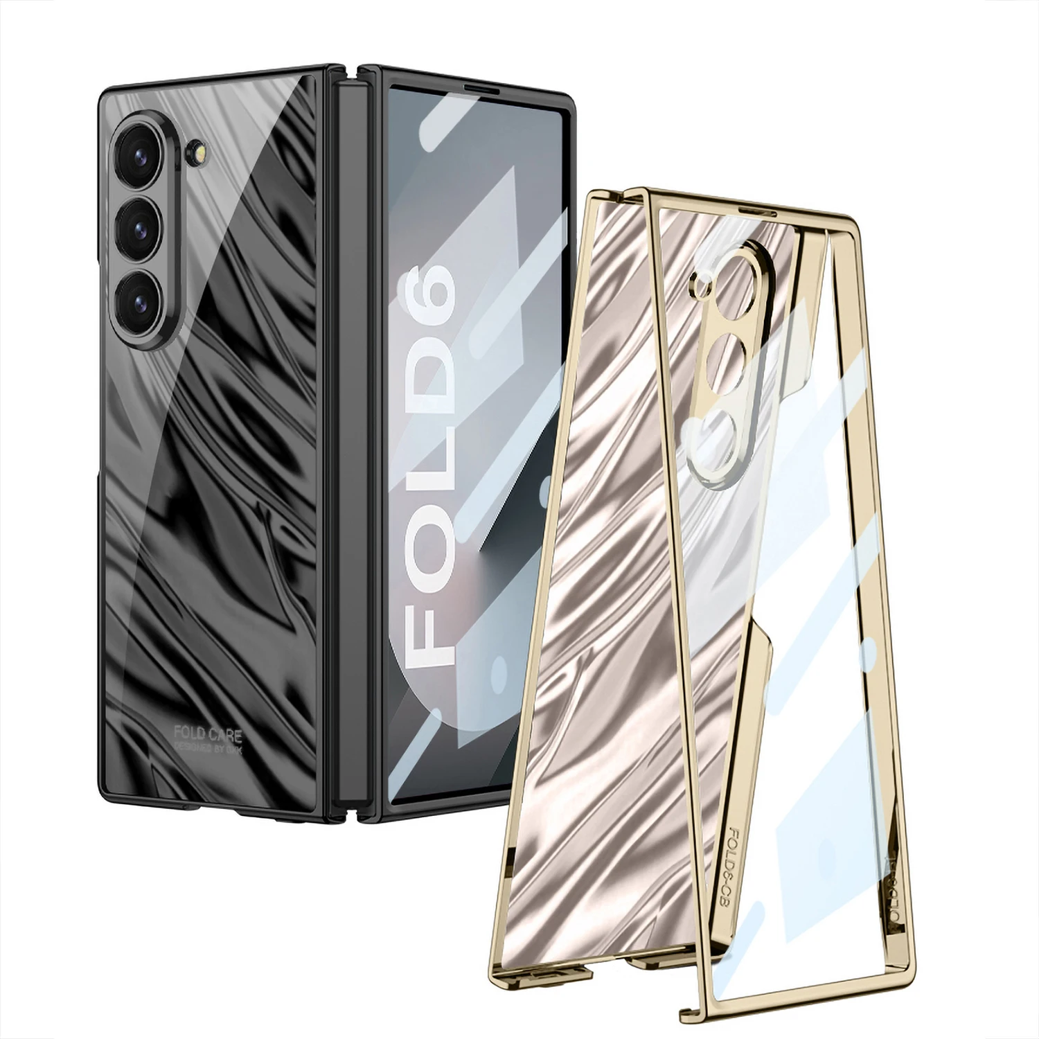 Electroplated Frame Transparent Hard PC Wave Card Phone Cover For Samsung Galaxy Z Fold 6 5 4 Slim Case with Screen Protector