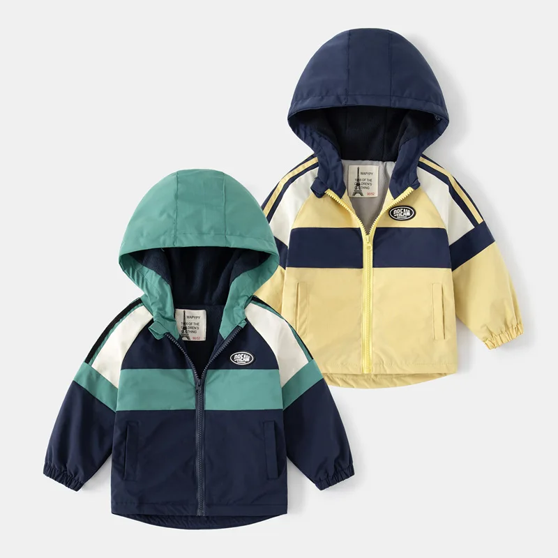 IYEAL Baby Boys Clothes Fleece Hooded Patchwork Windbreaker Outerwear Baby Clothing for 1-7 Years Kids Toddler Boys Jacket Coats