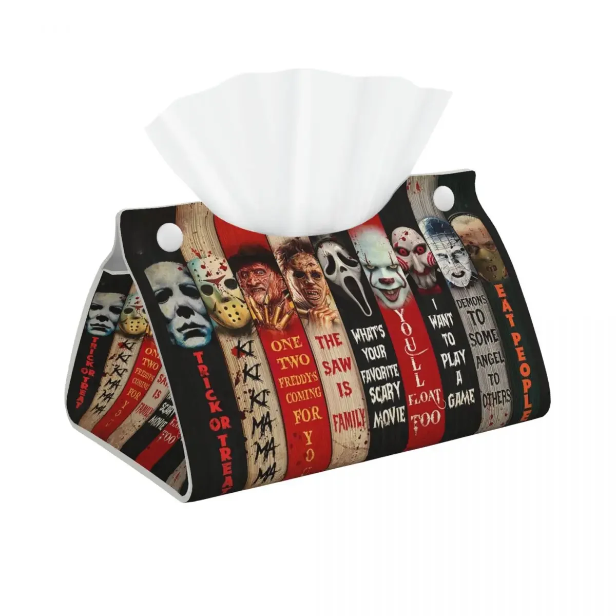 

Custom Halloween Horror Movies Character Tissue Box Cover for Bathroom Toilet PU Leather Rectangular Facial Tissue Box Holder