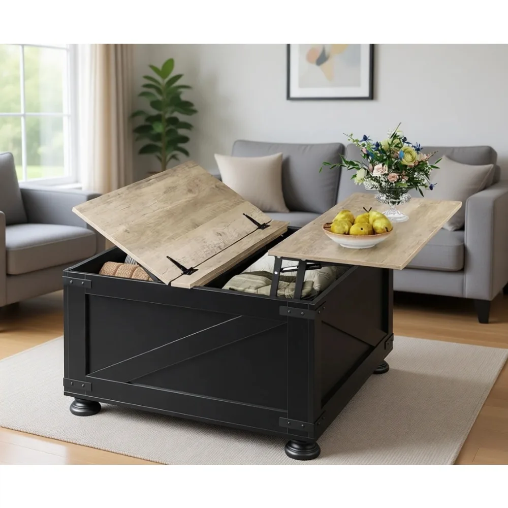 Farmhouse Style Lift Top Coffee Table with Storage, 31.5