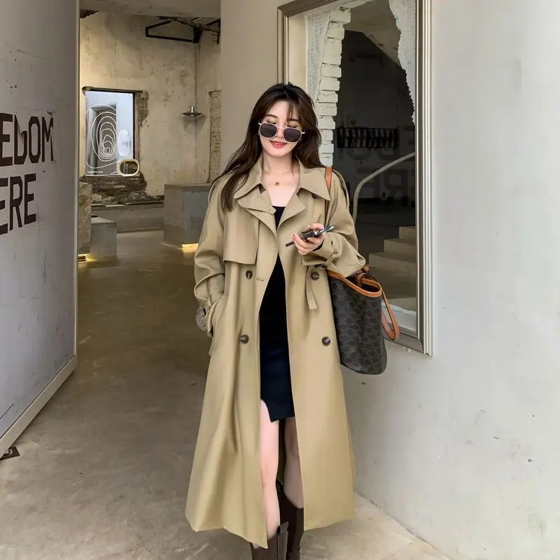 British Trench Coat Women's Early Spring and Autumn  Small Mid-length Student Fashion Over The Knee Coat Fashionable and Simple