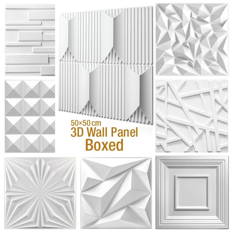 Panel de pared 3D decorado con diseño de diamante, 4 Uds./12 Uds., 50x50cm, blanco mate/negro, decoración del hogar Diy, panel de pared texturizado